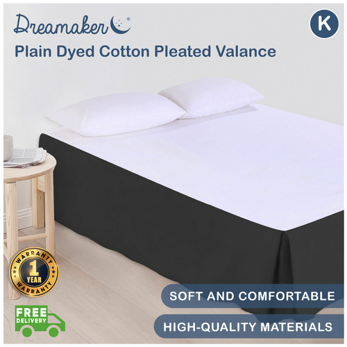 Dreamaker Plain Dyed Cotton Pleated Valance Black - King Bed 