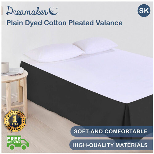 Dreamaker Plain Dyed Cotton Pleated Valance Black - Super King Bed 