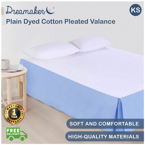Dreamaker Plain Dyed Cotton Pleated Valance Blue - King Single Bed 