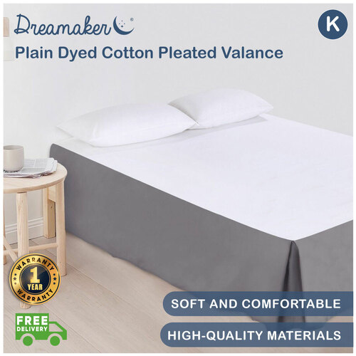 Dreamaker Plain Dyed Cotton Pleated Valance Vapour - King Bed 