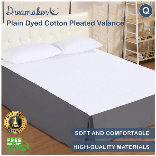 Dreamaker Plain Dyed Cotton Pleated Valance Charcoal - Queen Bed 