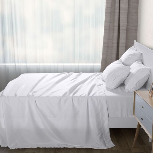 Dreamaker Plain Dyed White Microfibre Flat Sheet - Single Bed