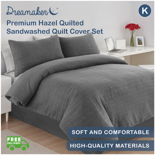 Dreamaker Premium Hazel Quilted Sandwashed Quilt Cover Set - King Bed