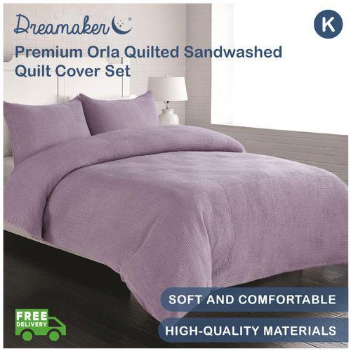 Dreamaker Premium Orla Quilted Sandwashed Quilt Cover Set - King Bed
