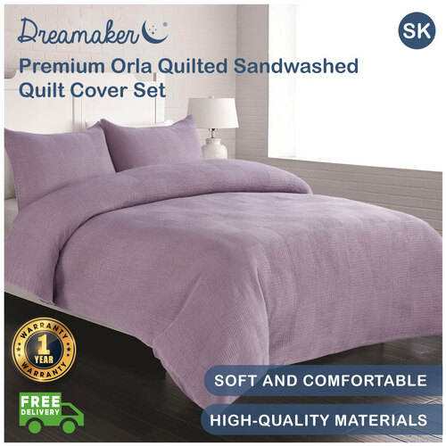 Dreamaker Premium Orla Quilted Sandwashed Quilt Cover Set - Super King Bed