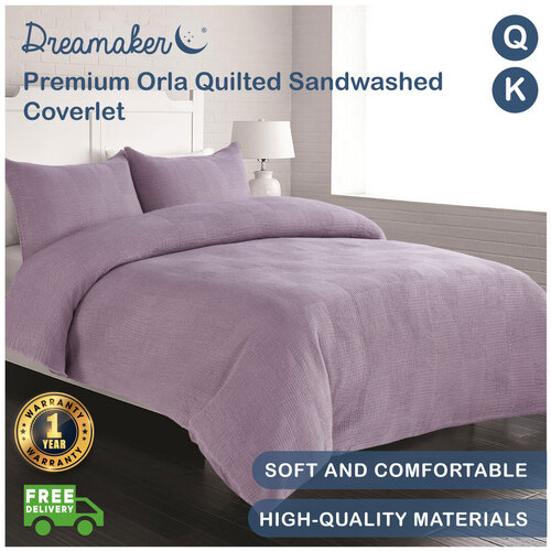 Dreamaker Premium Orla Quilted Sandwashed Coverlet - Queen/King Bed