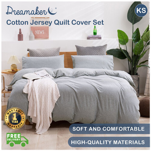Dreamaker Cotton Jersey Quilt Cover Set Marle Grey - King Single Bed