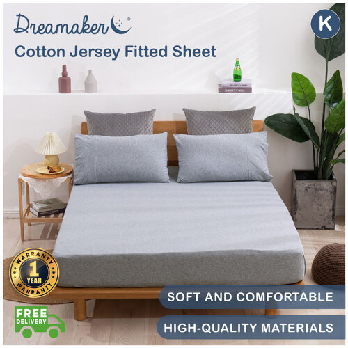 Dreamaker Cotton Jersey Fitted Sheet Marle Grey - King Bed