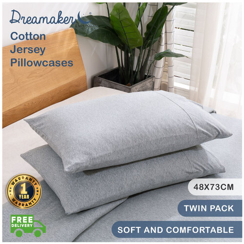 Dreamaker Cotton Jersey Pillowcase Marle Grey - 48 X 73 Cm (2 Pack)