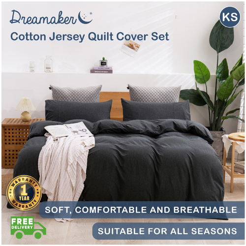 Dreamaker Cotton Jersey Quilt Cover Set Charcoal - King Single Bed