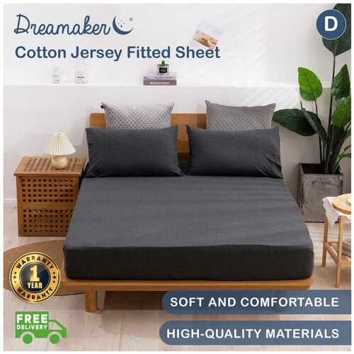 Dreamaker Cotton Jersey Fitted Sheet Charcoal - Double Bed