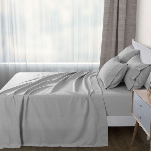 Dreamaker 1000Tc Ultra Soft Flat Fitted Sheet Set Bed Microfibre Platinum Single Bed