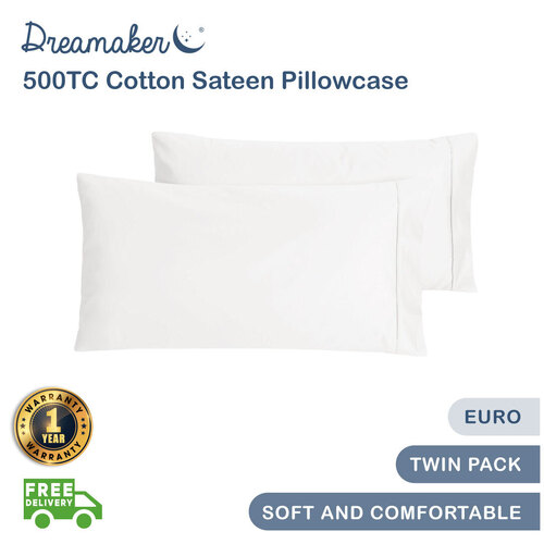 Dreamaker 500Tc Cotton Sateen King Pillowcase Twin Pack White