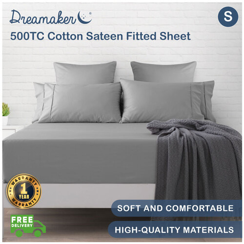 Dreamaker 500Tc Cotton Sateen Fitted Sheet Single Bed Platinum