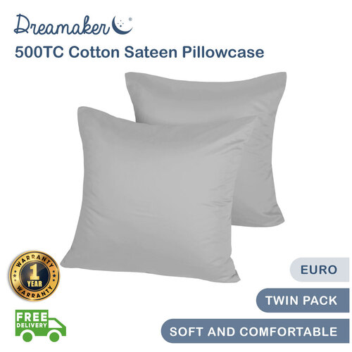 Dreamaker 500Tc Cotton Sateen Euro Pillowcase Twin Pack Platinum