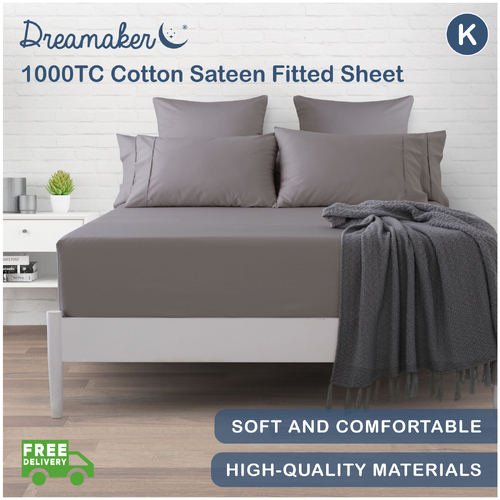 Dreamaker 1000Tc Cotton Sateen Fitted Sheet Platinum King Bed