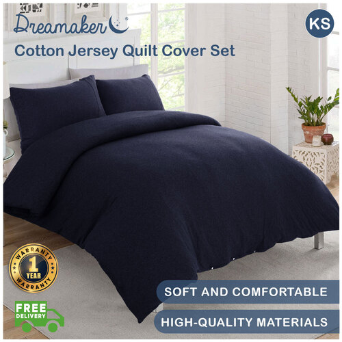 Dreamaker Cotton Jersey Quilt Cover Set Navy - King Single Bed