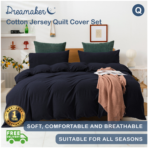 Dreamaker Cotton Jersey Quilt Cover Set Navy - Queen Bed