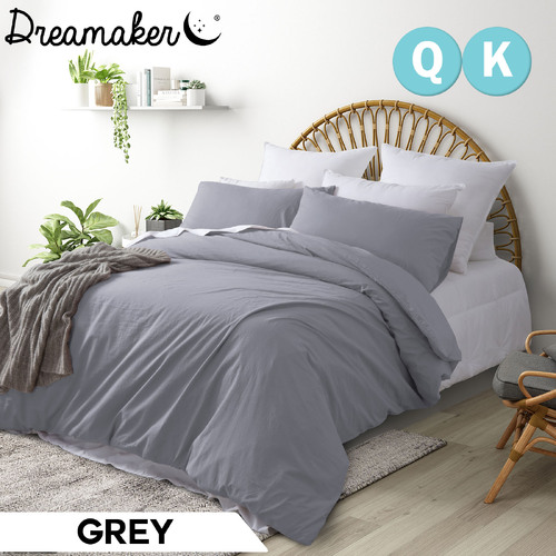 Dreamaker 250Tc Washed Cotton Quilt Cover Set Grey King Bed