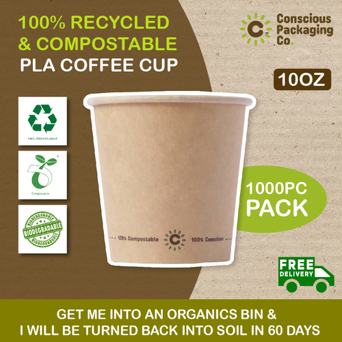 1000 Conscious Packaging Co - Co Cup Compostable Pla Takeaway Coffee Cups - Medium - 10Oz 
