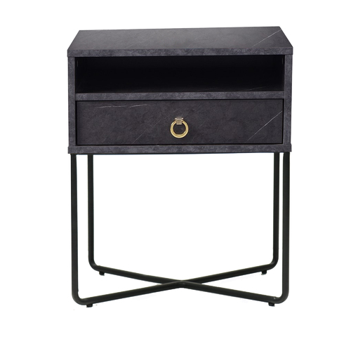 Fredo Bedside Table - Grey Stone and Gold