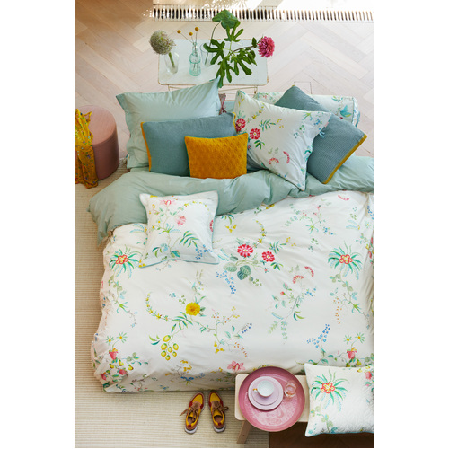 Fleur Grandeur White Cotton Quilt Cover Set - Queen Bed
