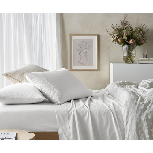 Vintage Design White Eucalyptus Cotton 225Tc Sheet Set King Single Bed 